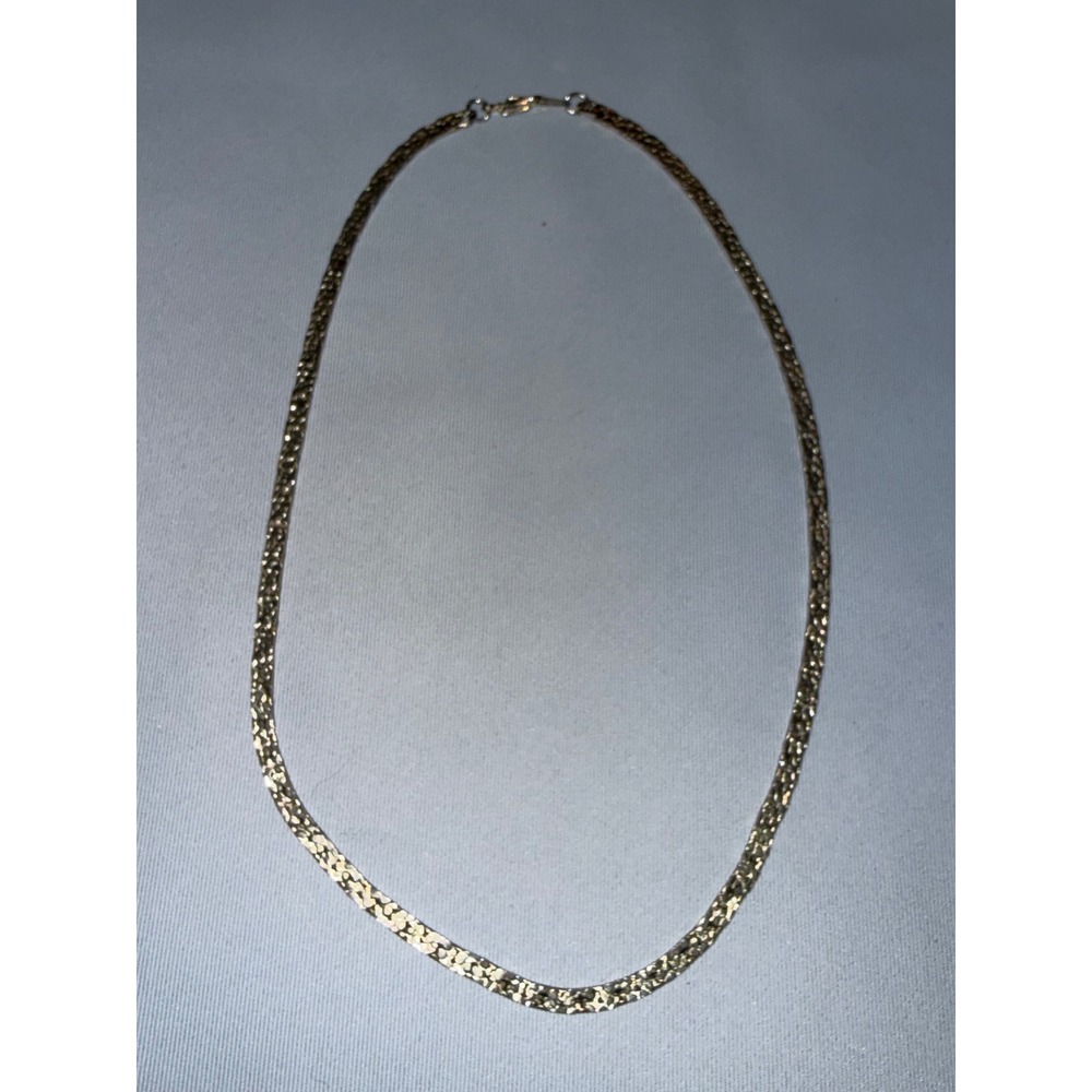 Vintage Gold‎ Tone Flat Link Textured Herringbone Chain Necklace Korea 15 Inch